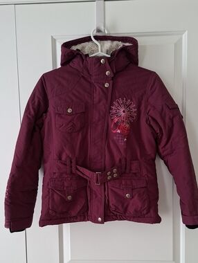 Kids Winter Hooded Jacket Zipper Belt Pockets